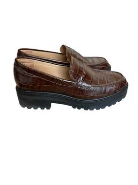 Everlane Loafers Women 5 Croc Embossed Chunky Shoes Brown Lug Sole Preppy